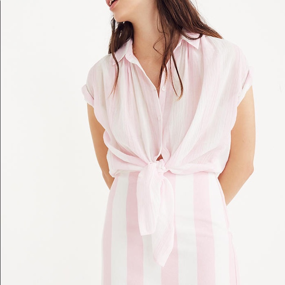Madewell Striped pink button top